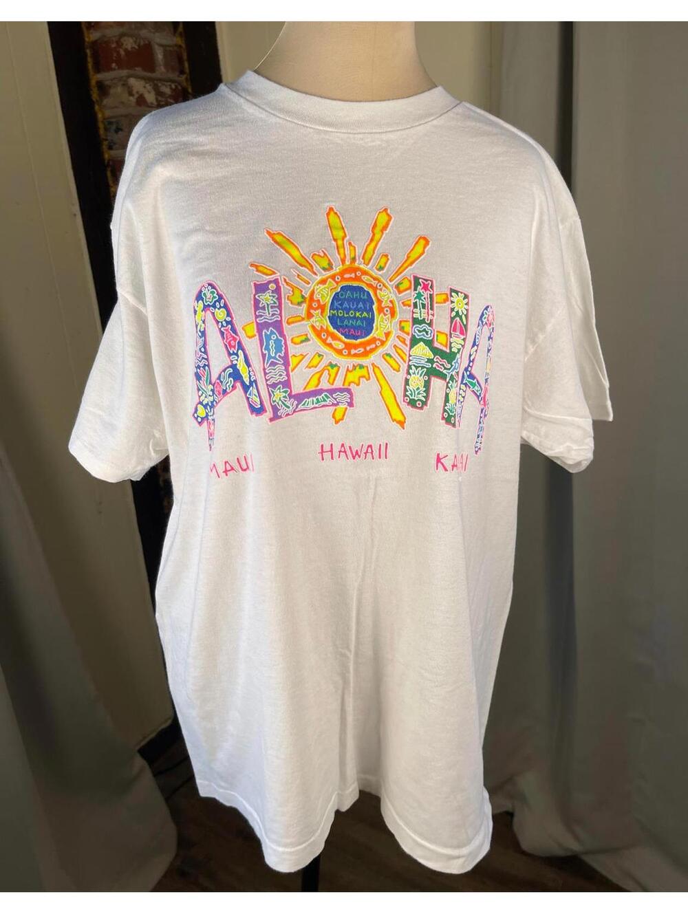 Vintage Hanes Heavyweight White Hawaii Graphic T-Shirt Large 1993 Single Stitch